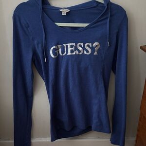 GUESS Royal Blue Hoodie with Silver Logo